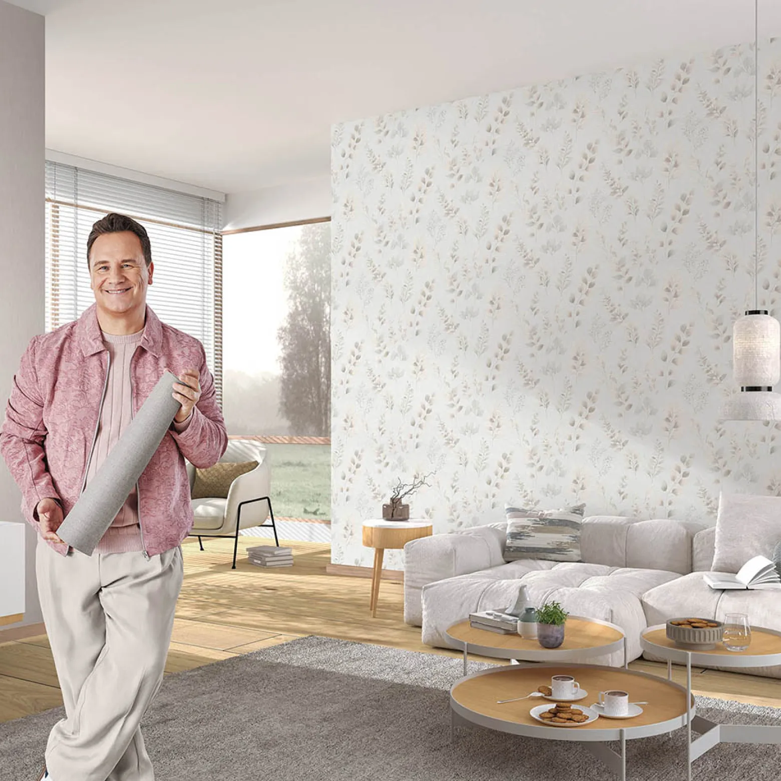 Guido Maria Kretschmer Tapete Blätter Weiß Beige