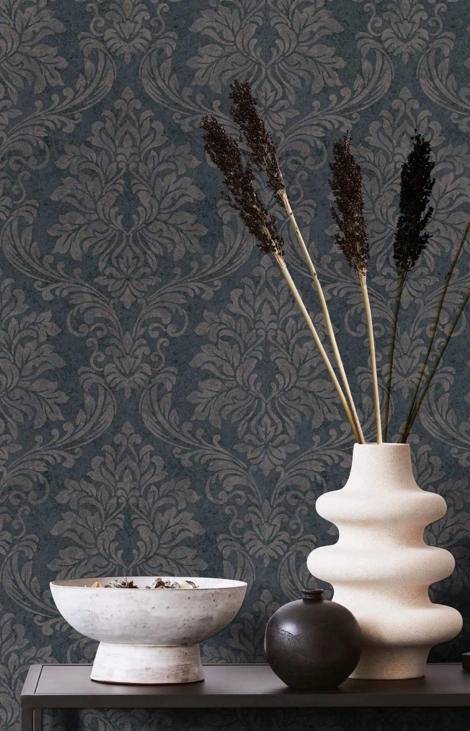 GZSZ Vliestapete Barock Schwarz Bronze Metallic 34814