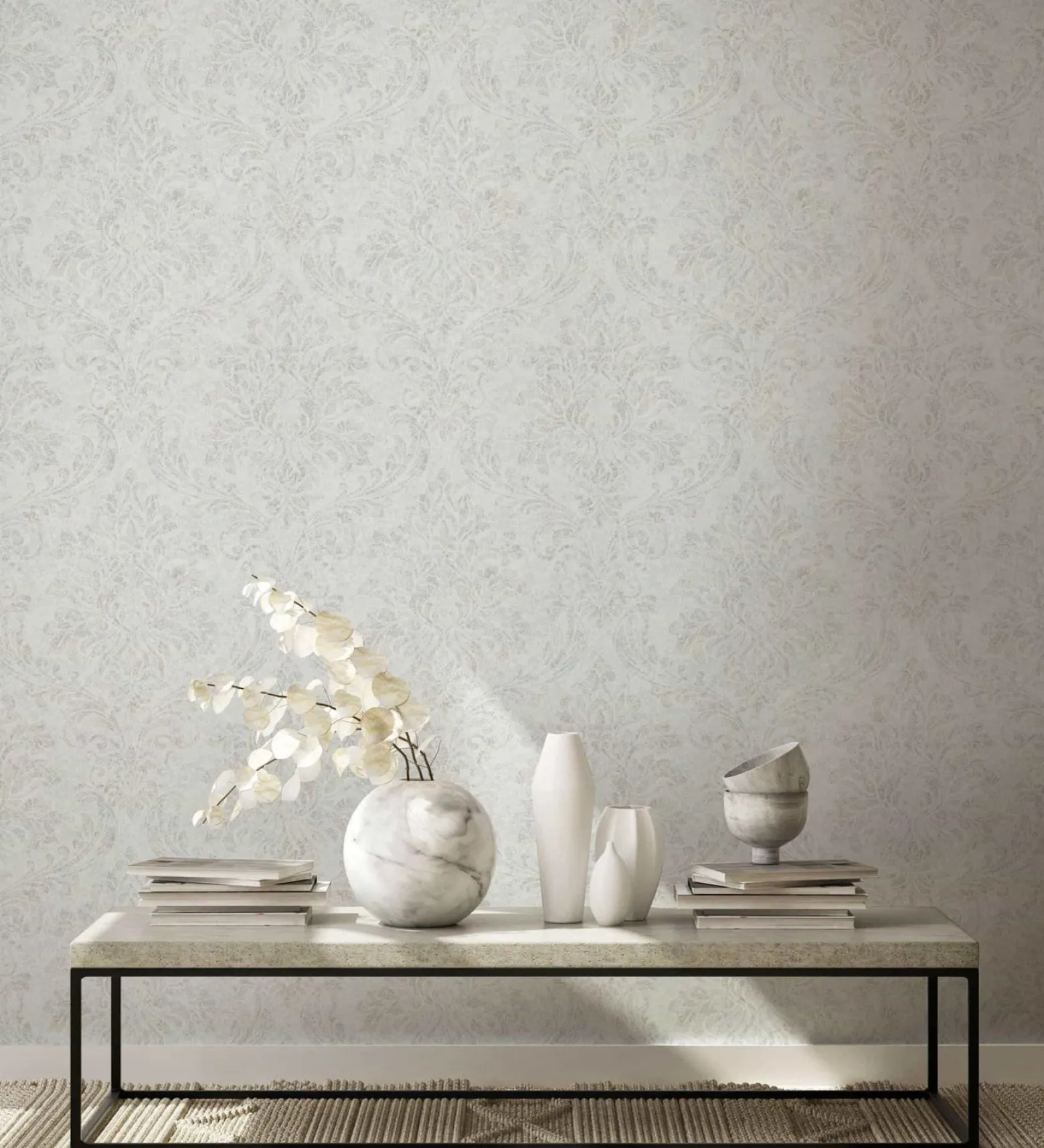 GZSZ Vliestapete Barock Shabby Weiß Beige Metallic 34811