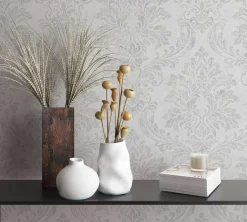 GZSZ Vliestapete Barock Shabby Hellgrau Metallic 34813