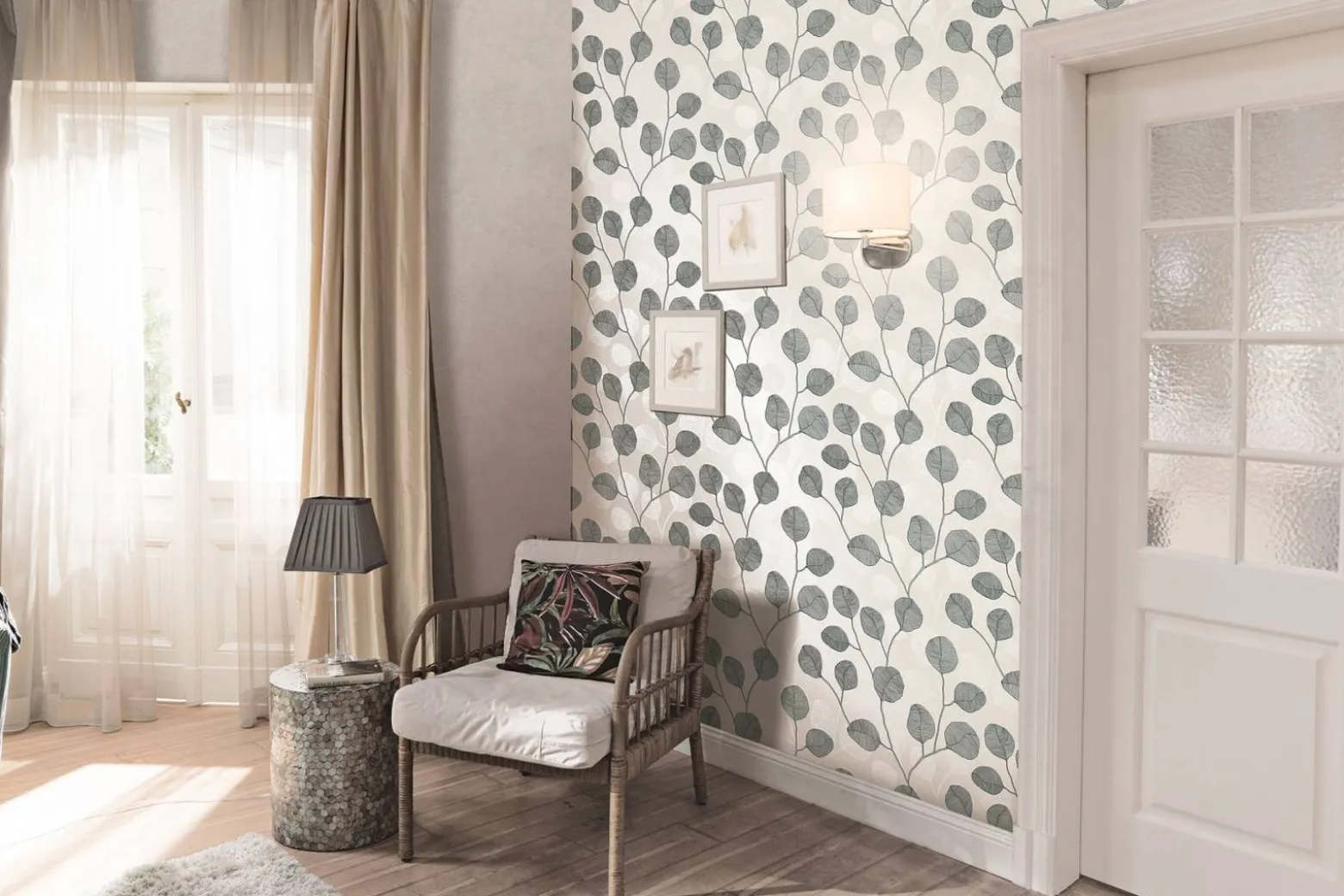 GZSZ Vliestapete Floral Blätter Grau Schwarz Weiß 34810