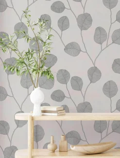 GZSZ Vliestapete Floral Blätter Grau Schwarz Weiß 34810