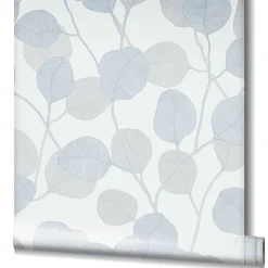 GZSZ Vliestapete Floral Blätter Weiß Blau Grau 34808