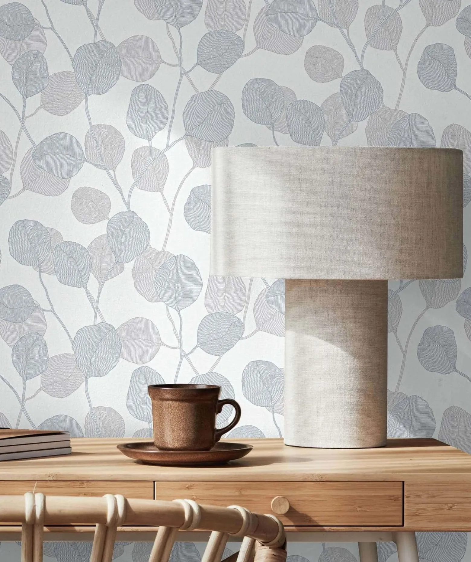 GZSZ Vliestapete Floral Blätter Weiß Blau Grau 34808