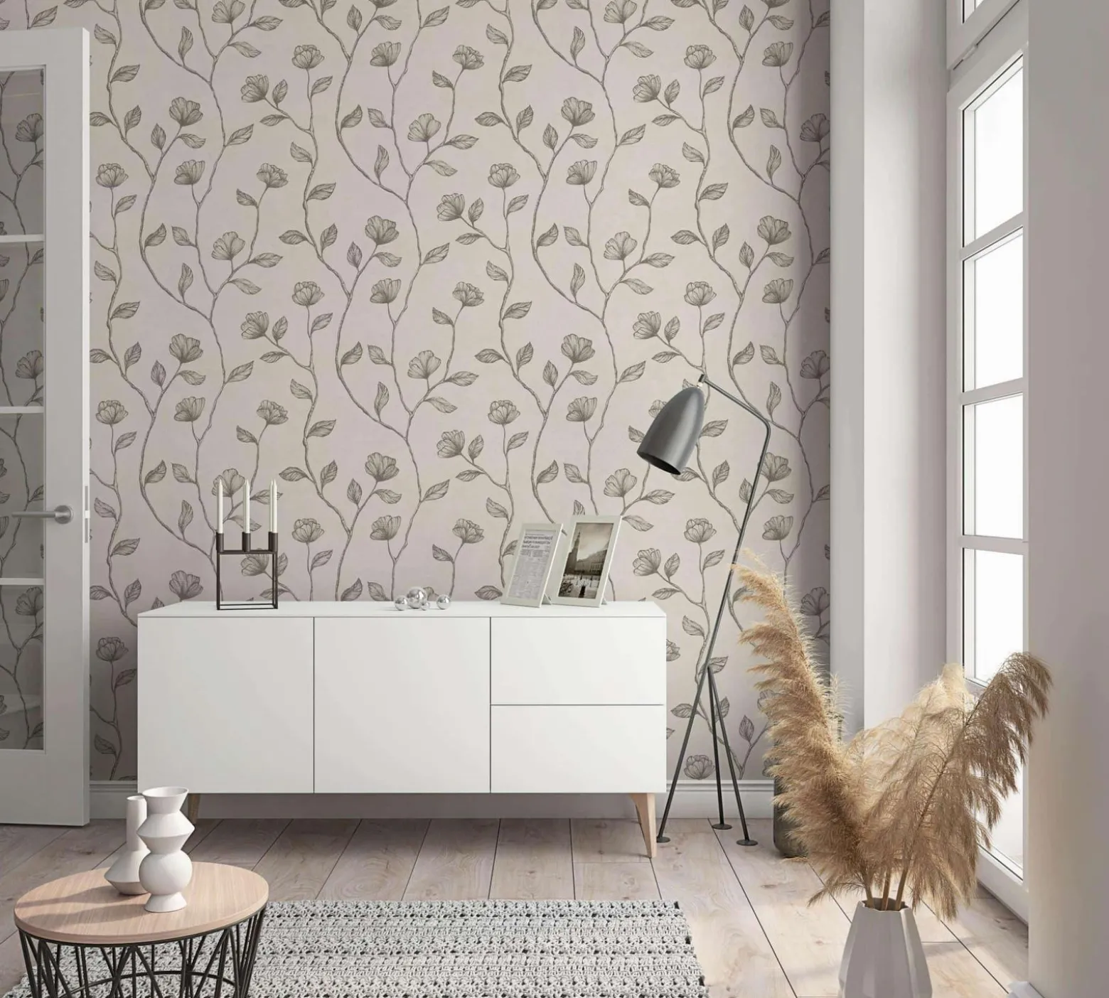 GZSZ Vliestapete Floral Blumen Beige Gold Metallic 34804