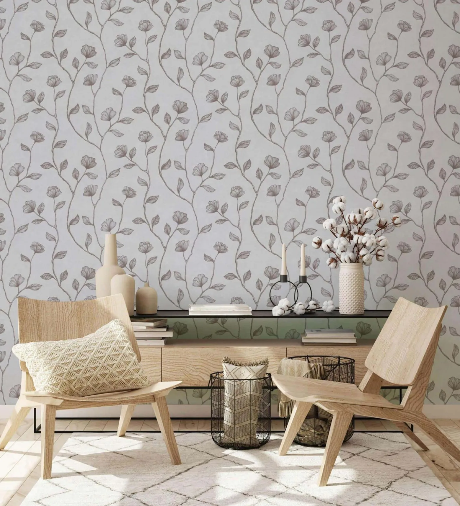 GZSZ Vliestapete Floral Blumen Grau Bronze Metallic 34801