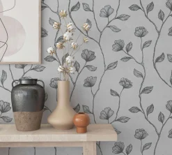 GZSZ Vliestapete Floral Blumen Grau Silber Metallic 34802