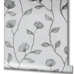 GZSZ Vliestapete Floral Blumen Grau Silber Metallic 34802