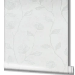 GZSZ Vliestapete Floral Blumen Weiß Creme Metallic 34803