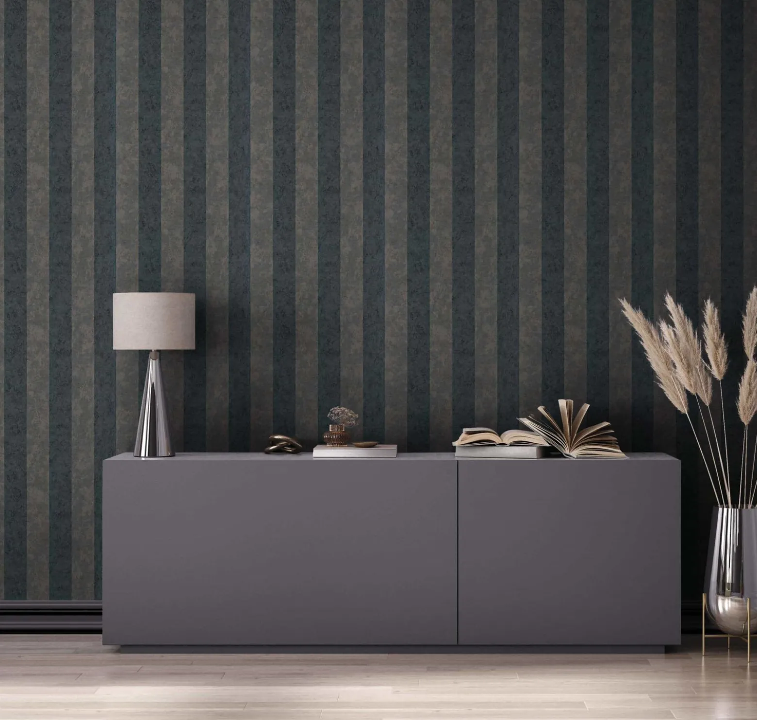 GZSZ Vliestapete Streifen Schwarz Bronze Metallic 34821