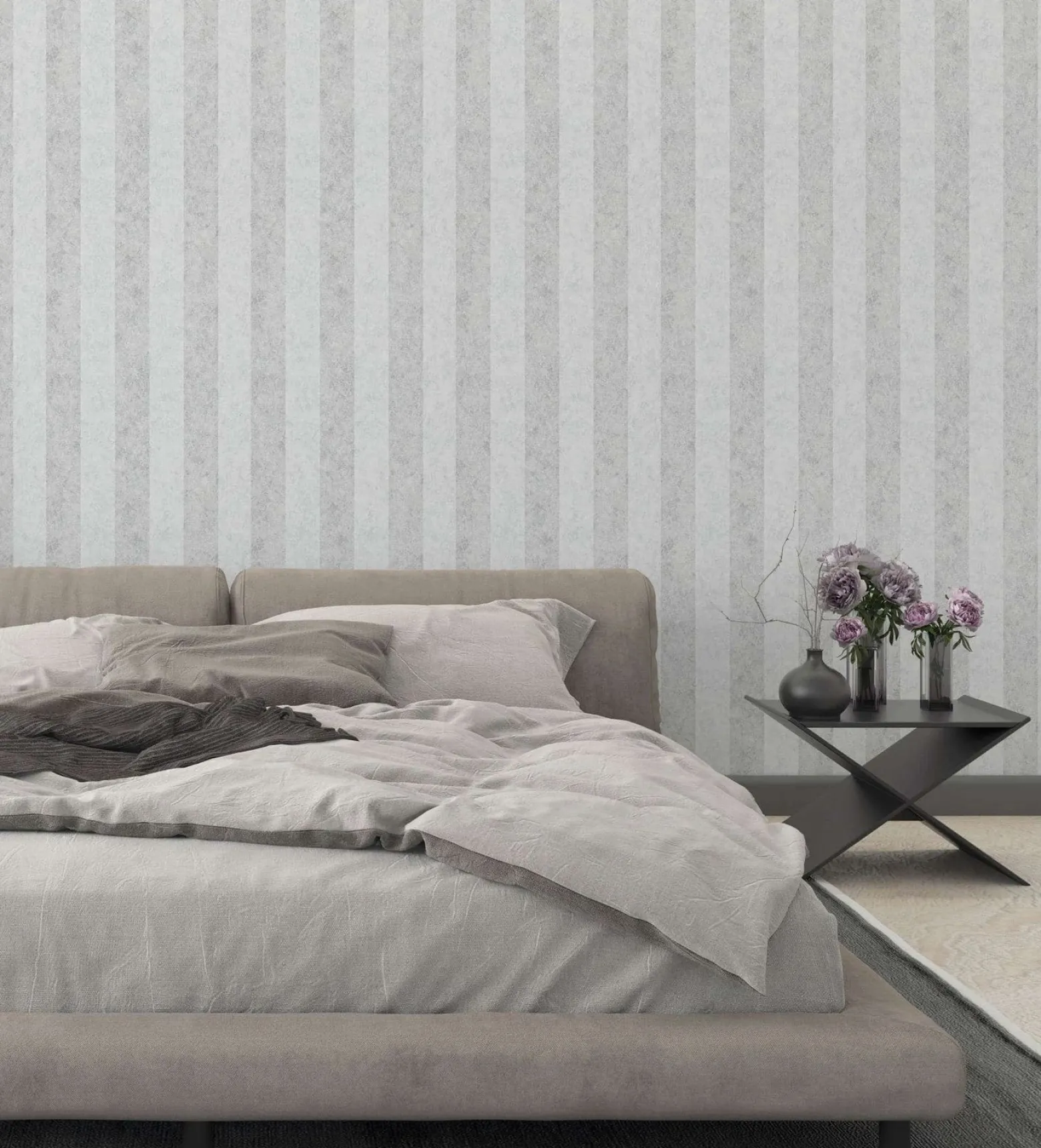 GZSZ Vliestapete Streifen Shabby Hellgrau Metallic 34819