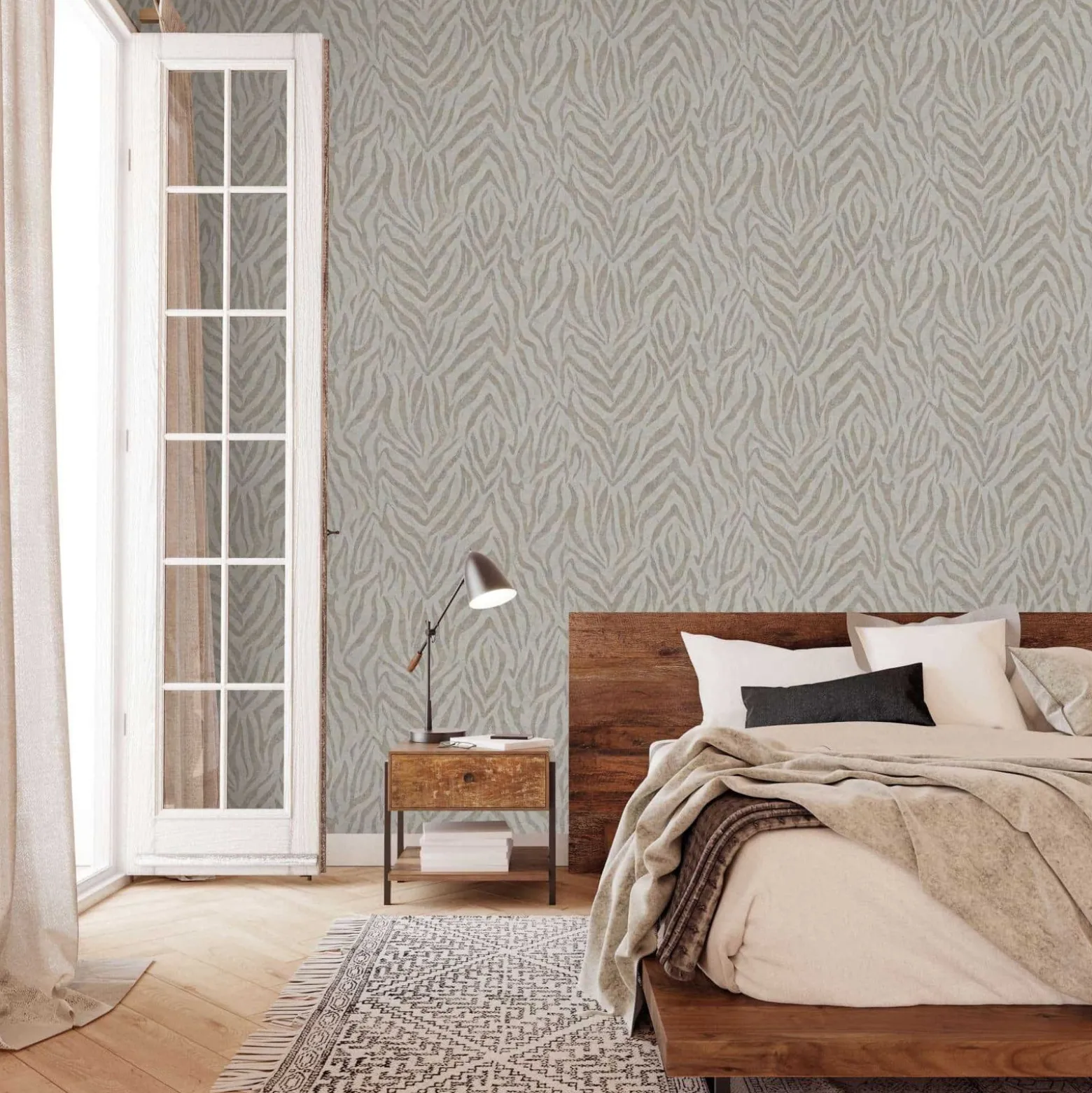GZSZ Vliestapete Zebra Streifen Beige Braun Metallic 34816