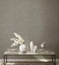 GZSZ Vliestapete Zebra Streifen Beige Braun Metallic 34816