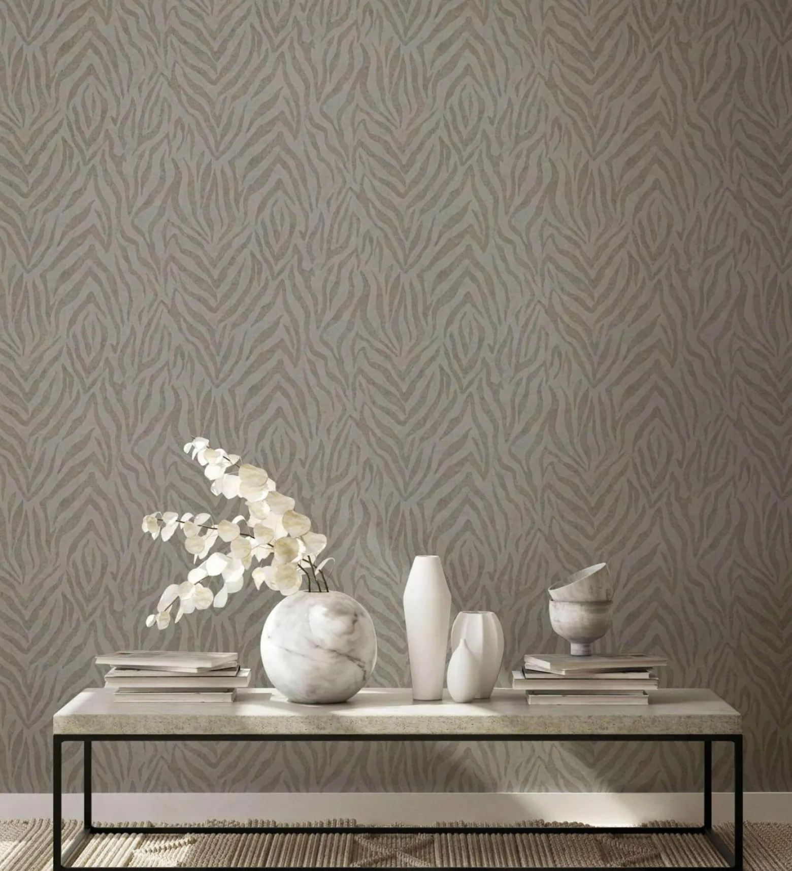 GZSZ Vliestapete Zebra Streifen Beige Braun Metallic 34816