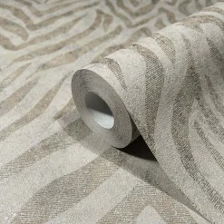 GZSZ Vliestapete Zebra Streifen Beige Braun Metallic 34816