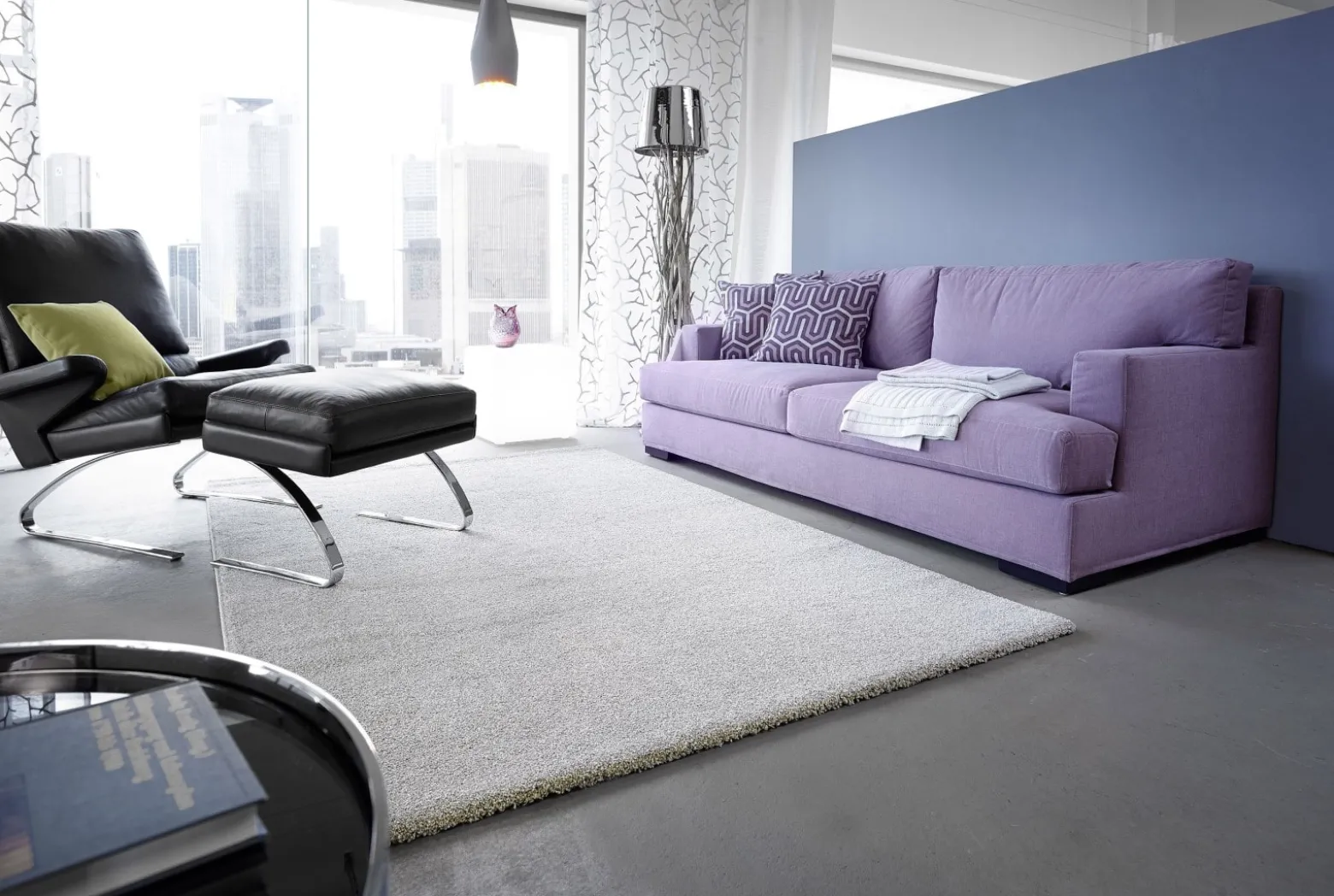 Hochflor Teppich uni hellgrau pflegeleicht Astra Samoa