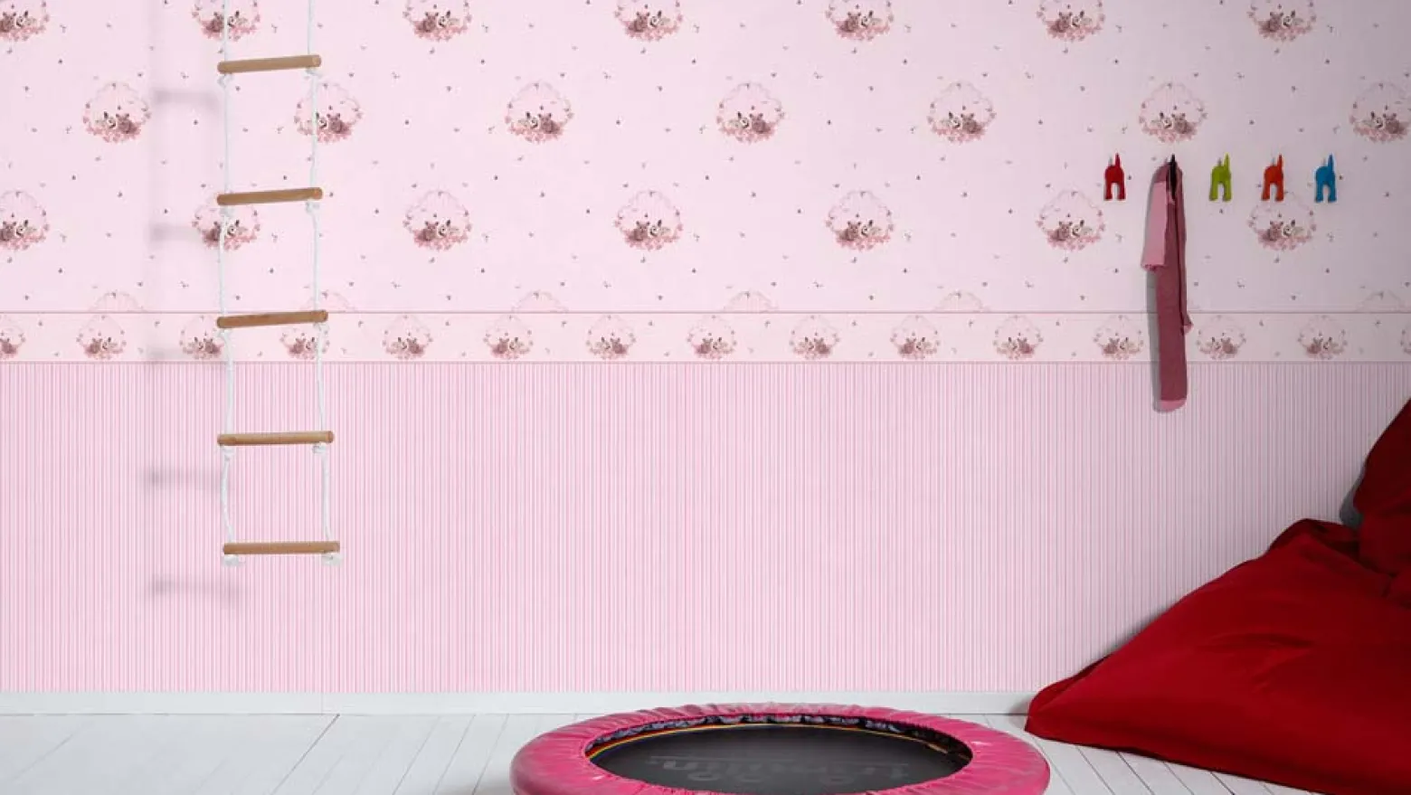 Kinder Bordüre Katze Hase rosa hellgrau Glanz 35567-1