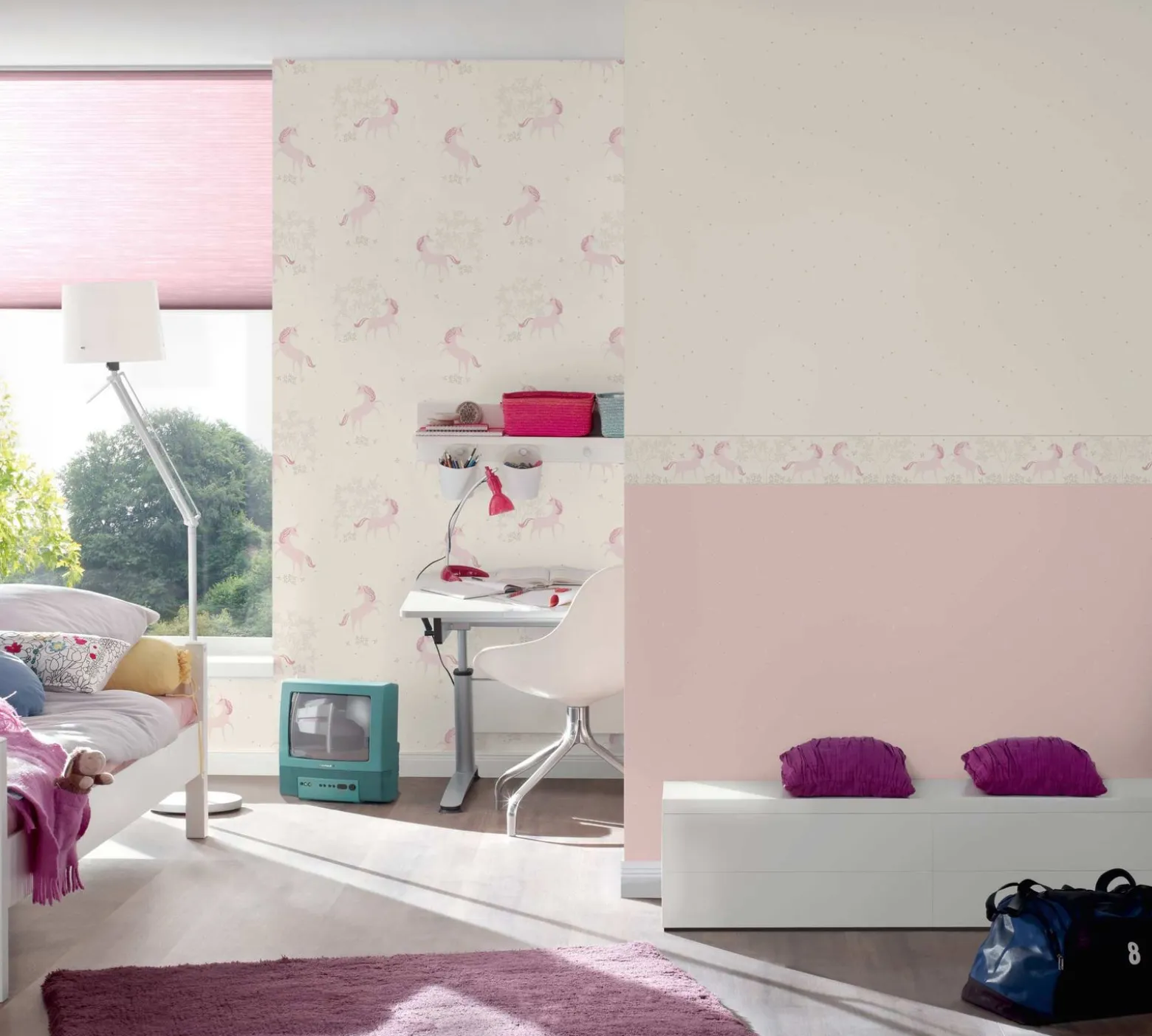 Kinderborte Einhörner Floral weiß flieder Glitzer 36990-2