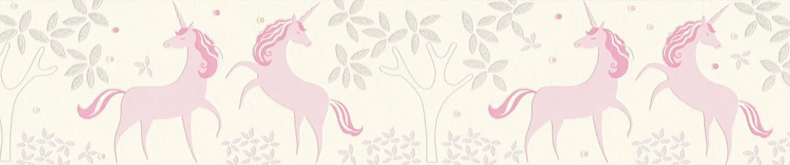 Kinderborte Einhörner Floral weiß rosa Glitzer 36990-1