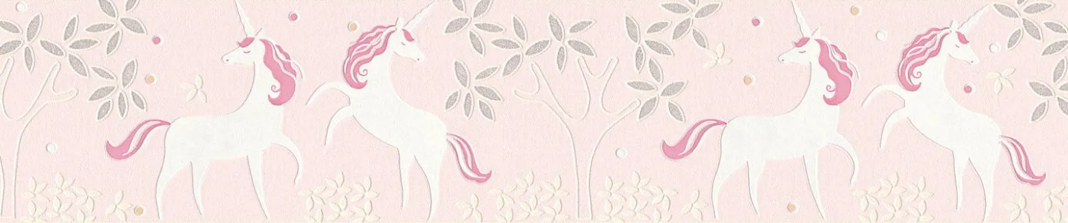 Kinderborte Einhörner Floral rosa weiß Glitzer 36990-3