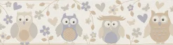 Kinderborte Eulen Blume weiß beige grau Rasch 459210