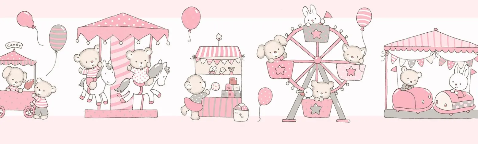 Kinder selbstklebende Borte Hase Bär weiß rosa 102402