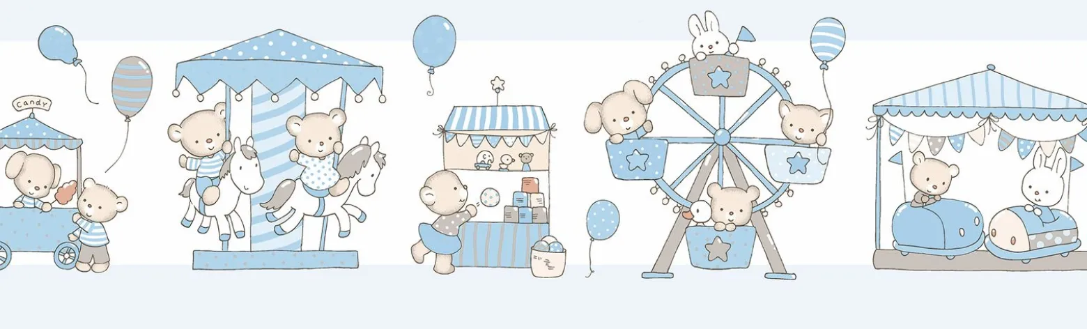 Kinder selbstklebende Borte Hase Bär weiß grau 102401