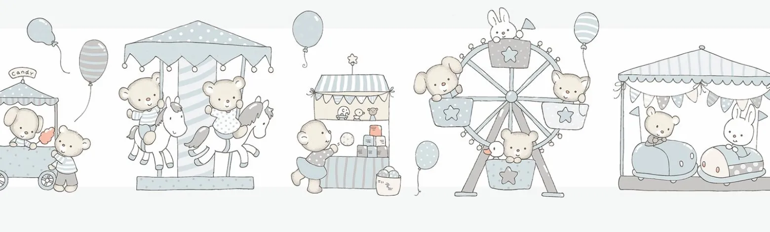Kinder selbstklebende Borte Hase Bär weiß grau 102403
