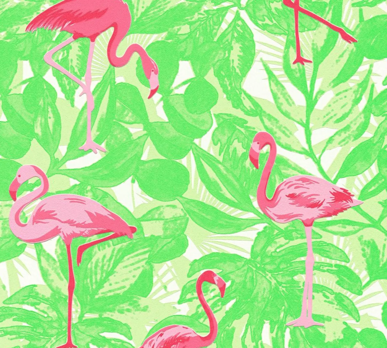Kindertapete Flamingos Blätter grün pink Glanz 35980-2