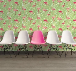 Kindertapete Flamingos Blätter grün pink Glanz 35980-2