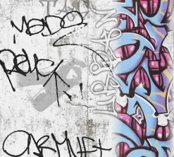 Kindertapete Graffiti Beton grau blau 36986-1
