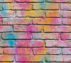 Kindertapete Graffiti Farbe Steinmauer bunt 36100-1