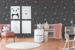 Kindertapete Katze Reh schwarz weiß Glitzer 36991-3