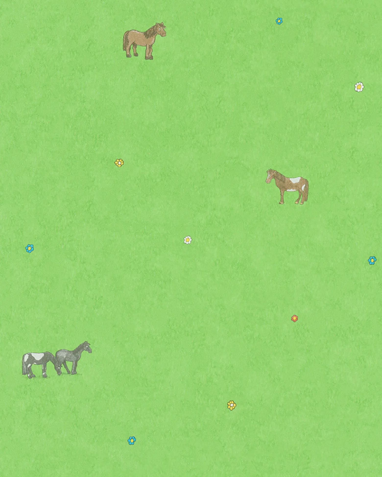 Kindertapete Ponyhof Blümchen grün braun Jonas Kötz