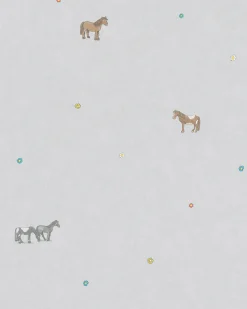 Kindertapete Ponyhof Blümchen grau bunt Jonas Kötz 31112