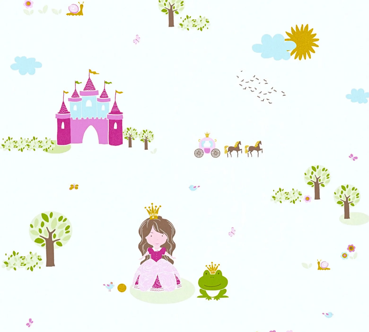 Kindertapete Prinzessin Schloss weiß pink Glanz 35852-2