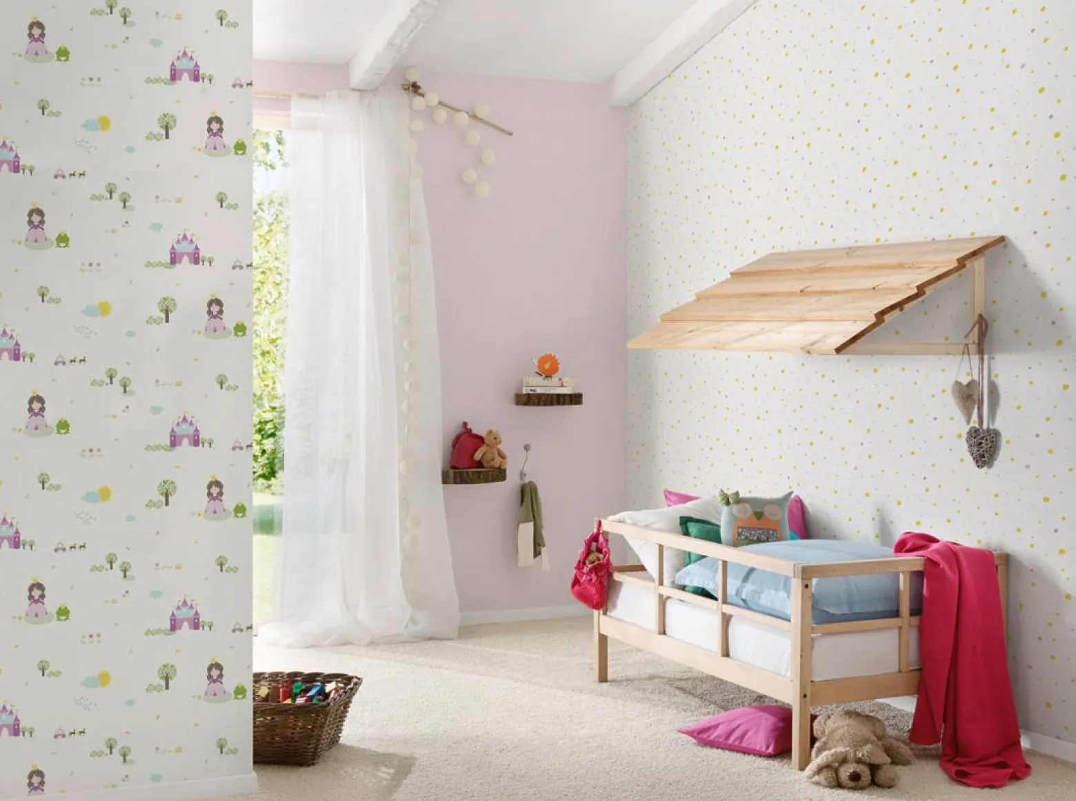Kindertapete Prinzessin Schloss weiß pink Glanz 35852-2