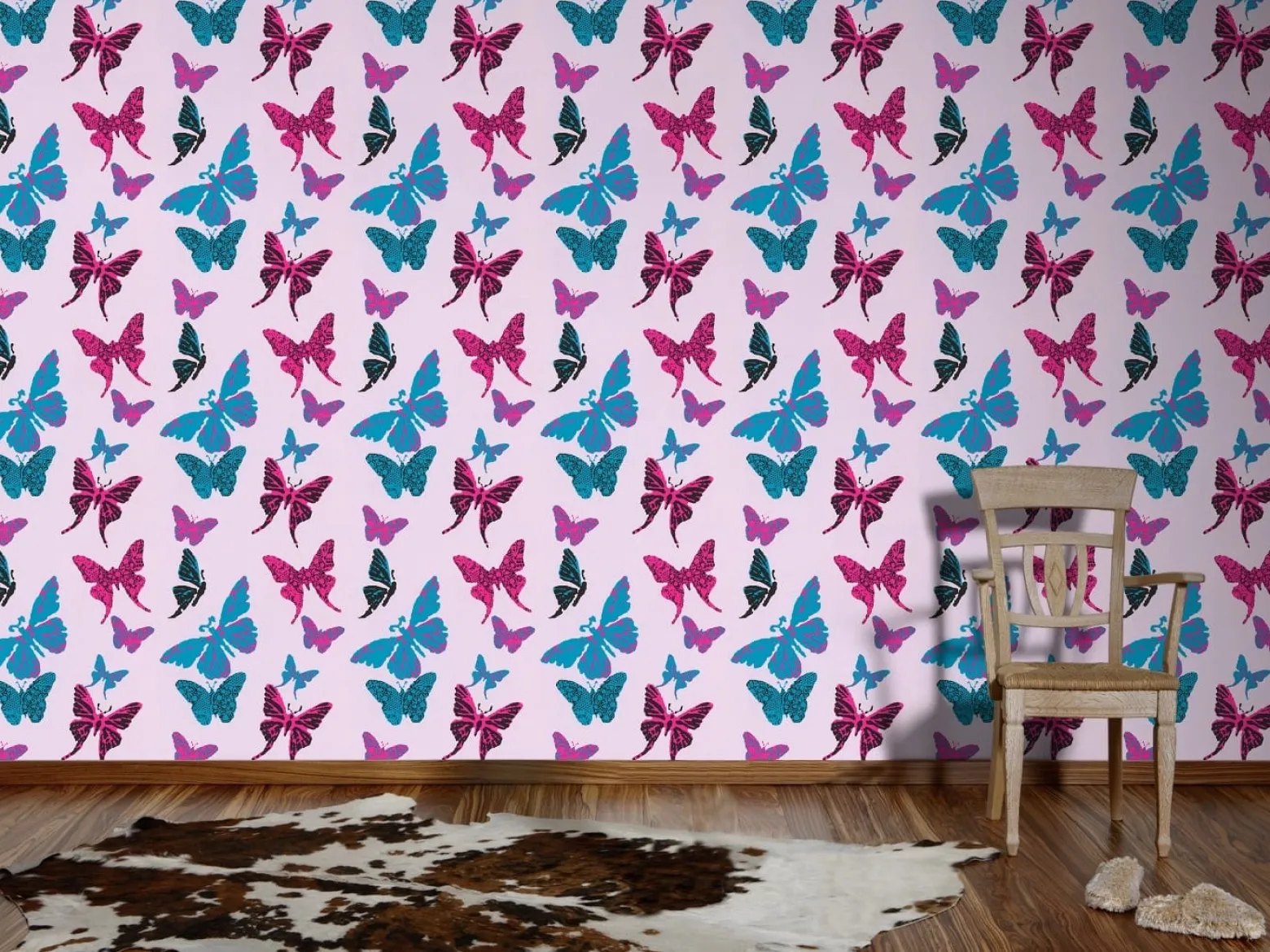 Kindertapete Schmetterlinge rosa blau 93634-2