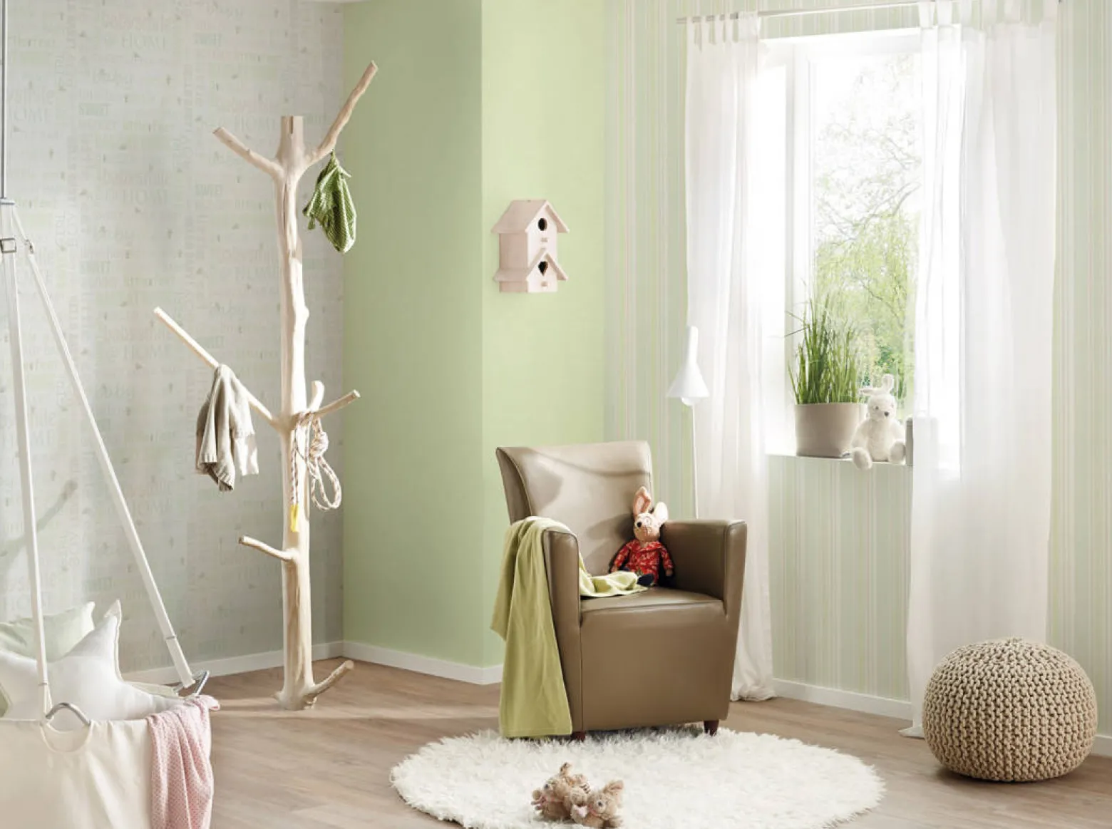 Kindertapete Teddy Schrift mint weiß Glanz 35847-2