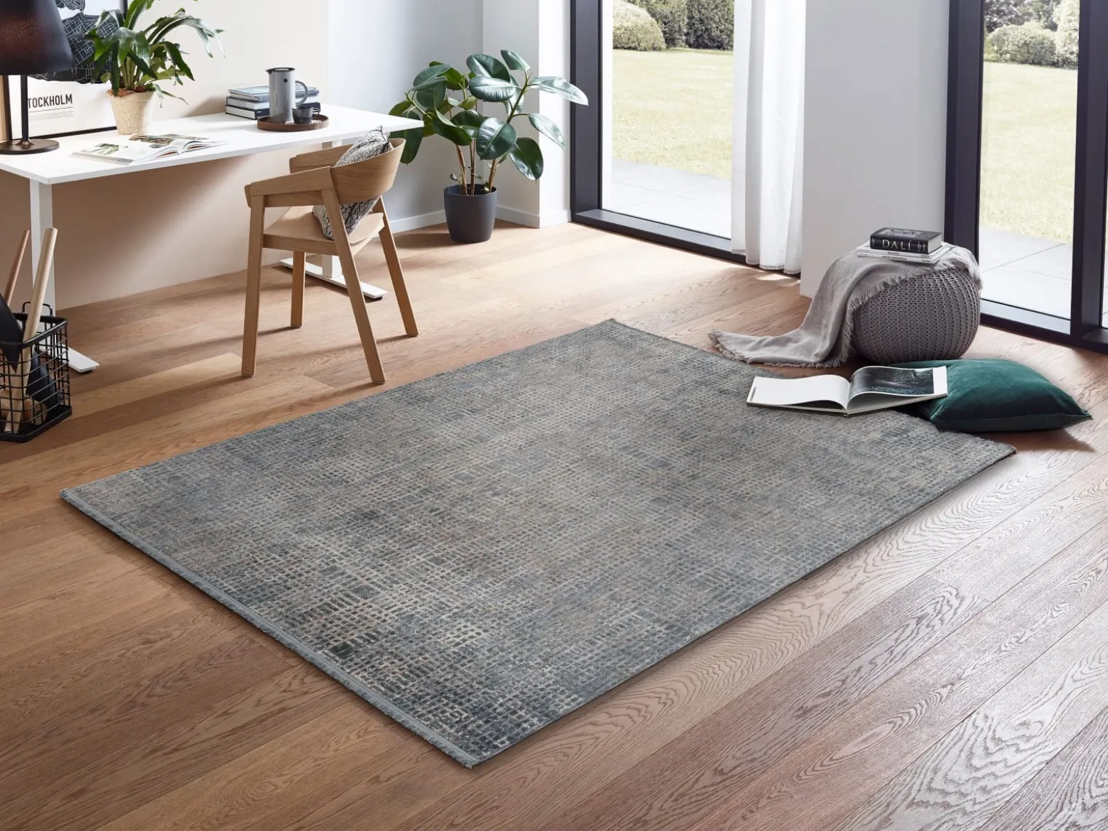 Kurzflor Teppich Gitter blau beige Astra Sarezzo