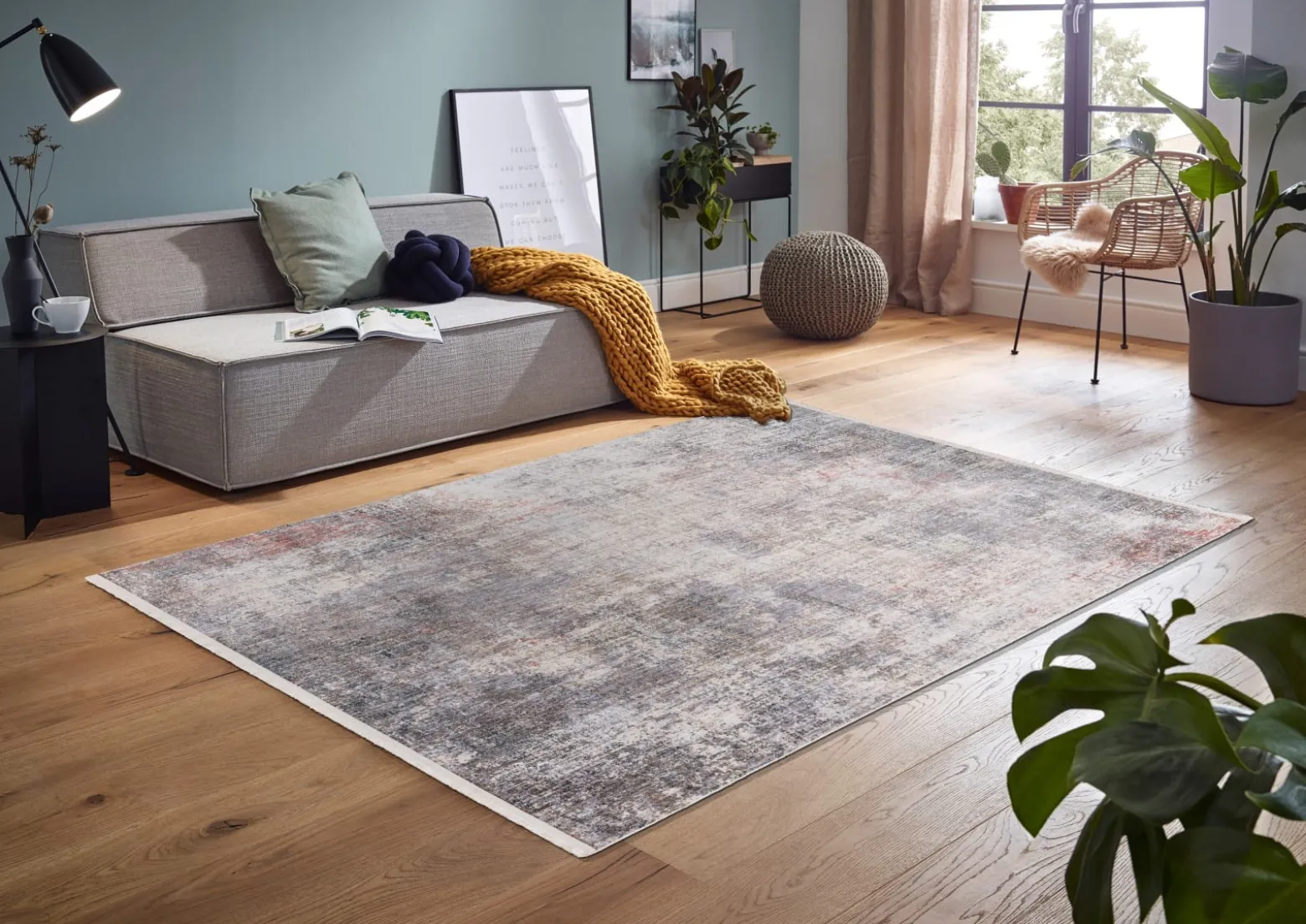 Kurzflor Teppich Shabby Vintage grau beige Astra Sarezzo