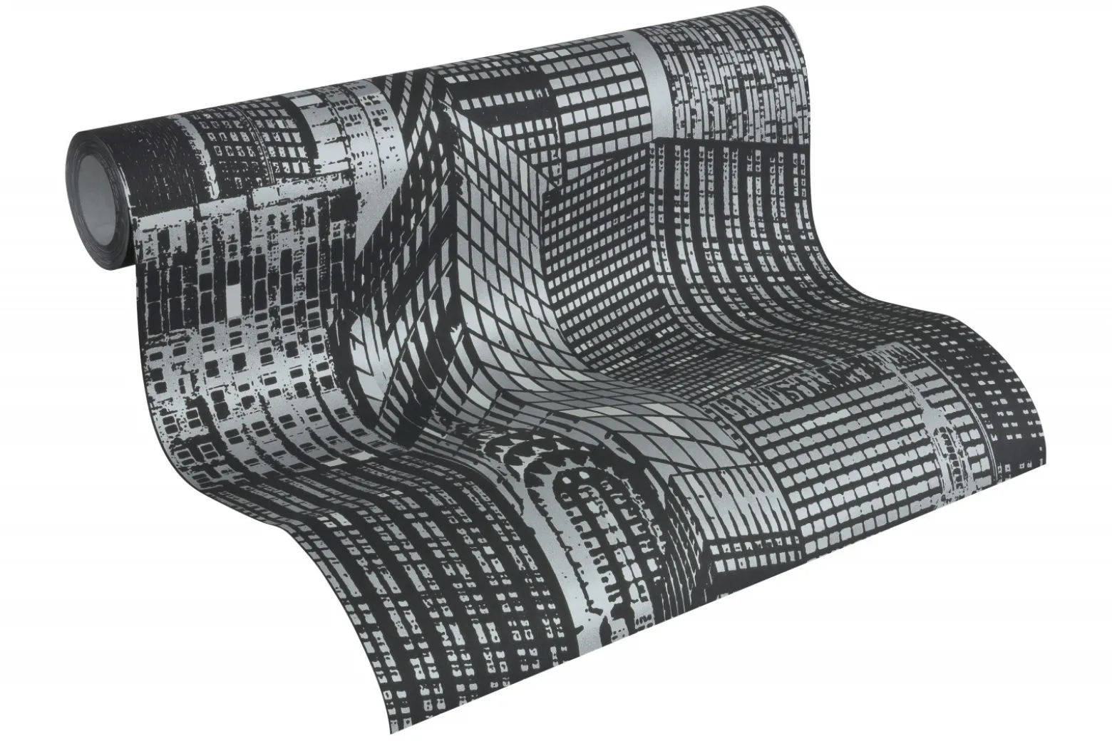 Leuchttapete Vlies Skyline schwarz silber Metallic 2528-45