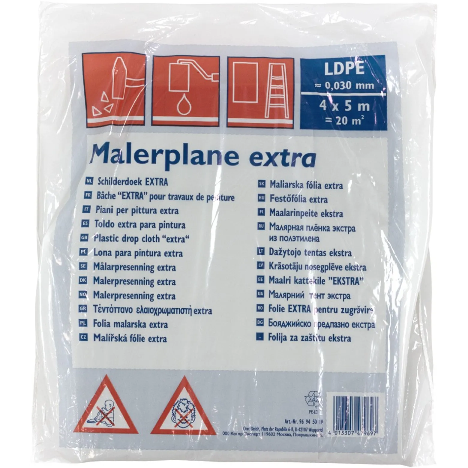 Malerplane Abdeckfolie 4x5m 20m² | 30my