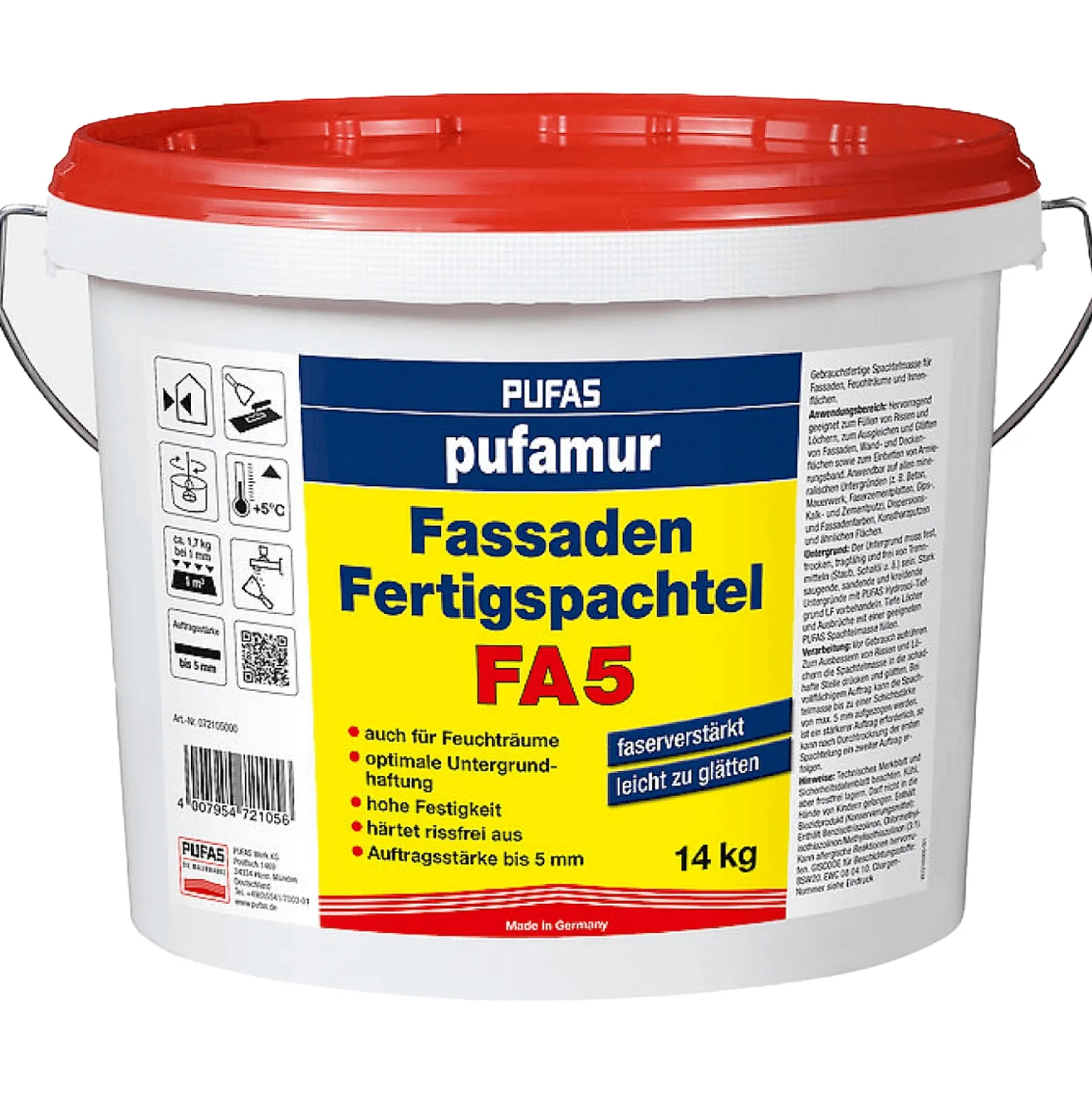 pufamur Fassaden-Fertigspachtel FA5 Innen + Außen 14 kg