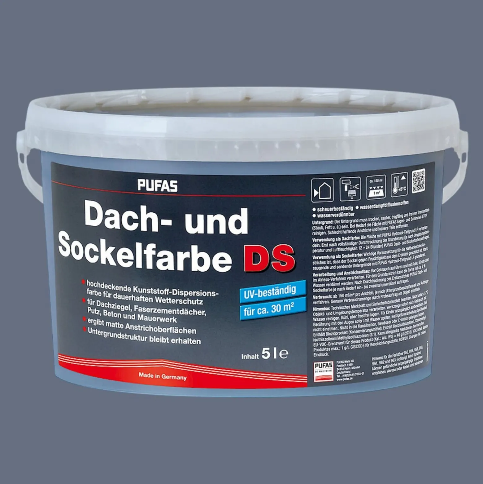 PUFAS Dach- + Sockelfarbe UV-beständig 5 L scheuerbeständig
