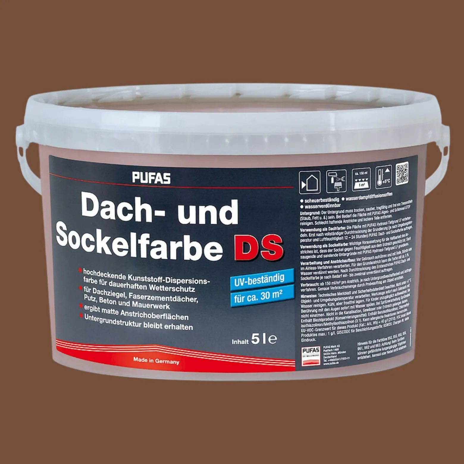 PUFAS Dach- + Sockelfarbe UV-beständig 5 L scheuerbeständig
