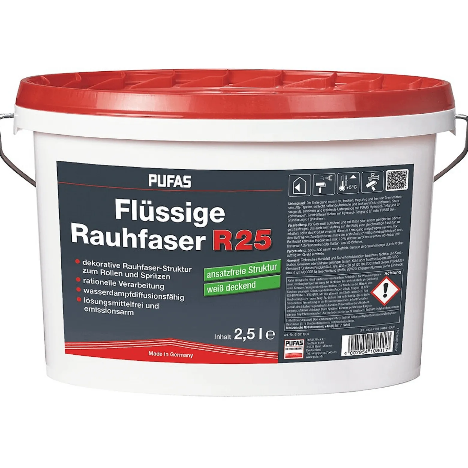 PUFAS Flüssige Rauhfaser R25 weiß ansatzfrei 2,5 L