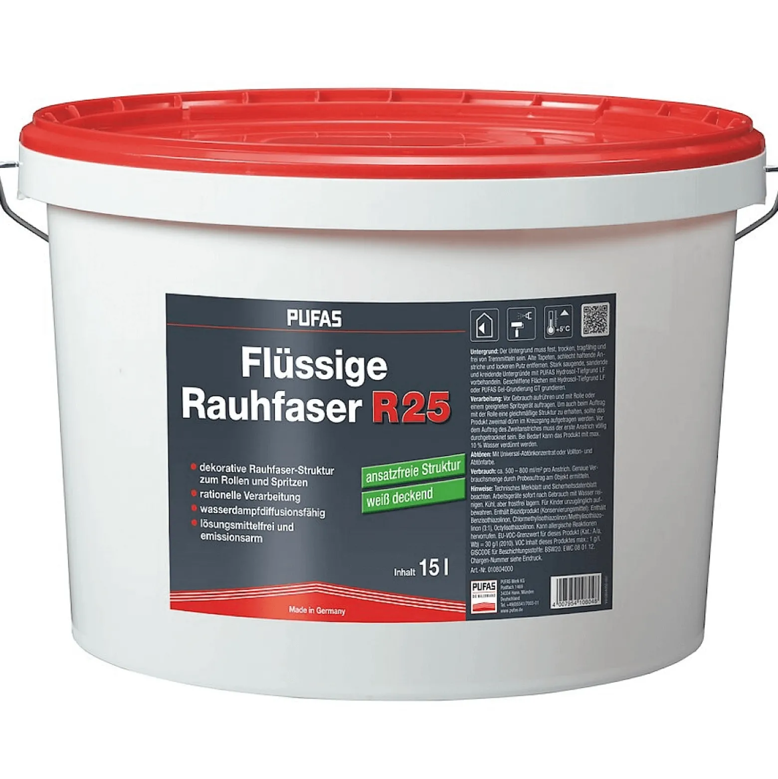 PUFAS Flüssige Rauhfaser R25 weiß ansatzfrei 15 L