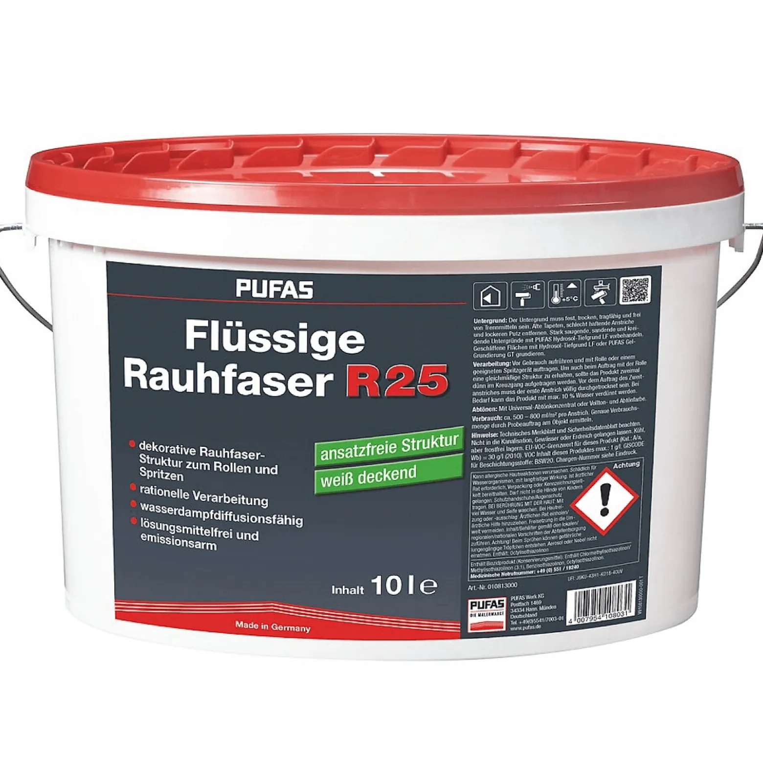 PUFAS Flüssige Rauhfaser R25 weiß ansatzfrei 10 L
