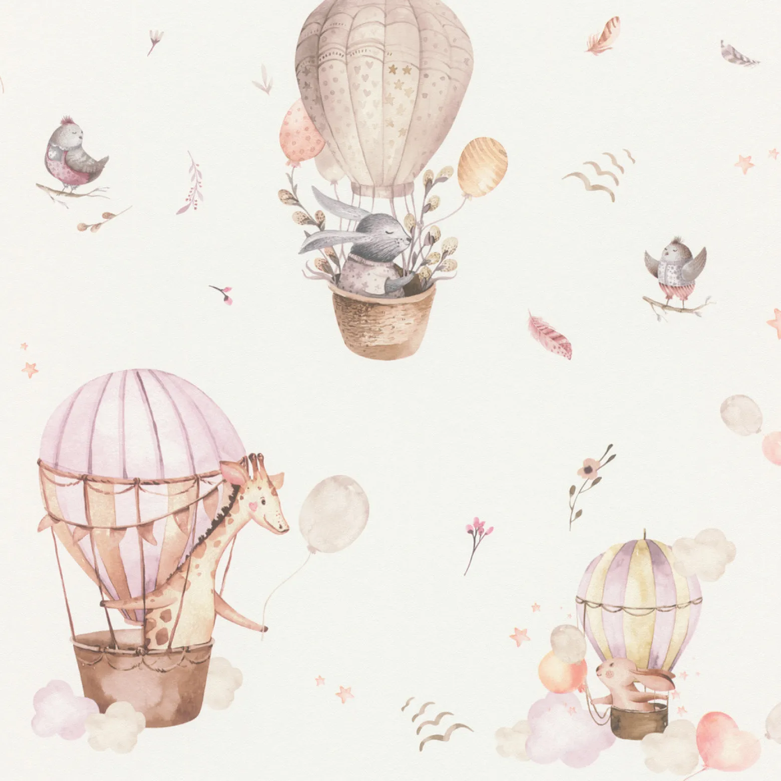 Rasch Vliestapete Ballons Tiere Weiß Beige Rosa 300529